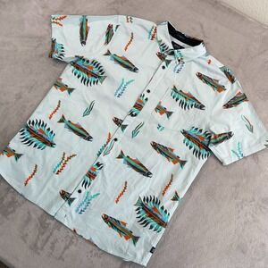 Roark Revival Bait & Switch Shirt Men XL Blue Multi Fish AOP Short Sleeve NWOT